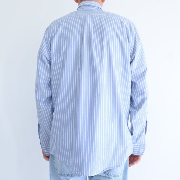 Vintage 90s L.L. Bean Blue & White Stripe Button-Down Chambray Dress Shirt 16-36 - Picture 2 of 10